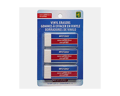 STUDIO 3pk Vinyl Erasers - 5.9 X 2.2 X 1CM / 18G/PC