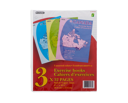 STUDIO Canada Side Bound Exercise Book - 3pk x 32 pages, 55gsm, 10.875" x 8.25"