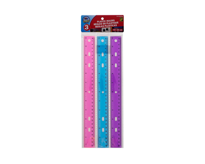 3pk Colored Plastic Rulers - 12"