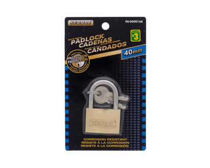 SECURE 40mm Brass Padlock with 2 Keys - 40mm