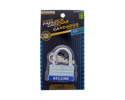 SECURE Laminated Padlock with 2 Keys - Carte/Card