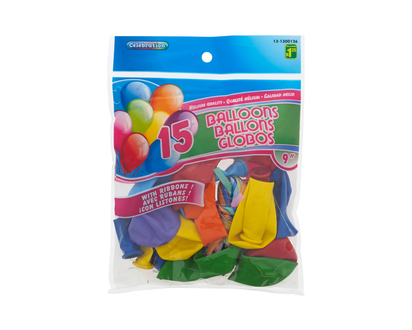 15mcx/9" Ballons a/ruban - Pqt 15/9po