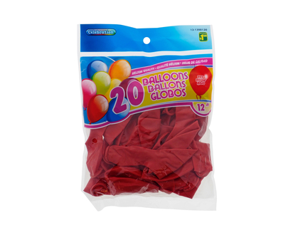 12" 20PC Party Time Balloons- Red - 20pk/12"