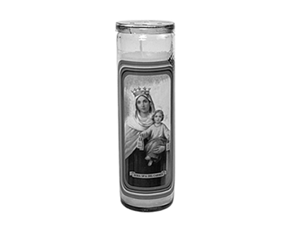 85"CandleinGlassJarReligiousDesign - 8.5"