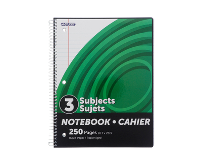 3-Subject Spiral Notebook 250p (Asst.) - 26.7cmx20.3cm/250 pages