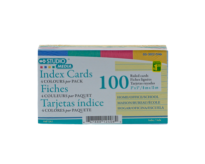 Coloured Ruled Cards, 100 Pack - 3" x 5"