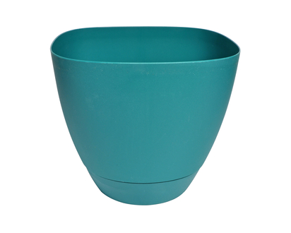 Blue Square Plastic Planter With Saucer - 8x8x7"