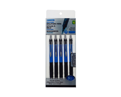 Stylos noirs à bille rétractable, x5 - Pqt de 5