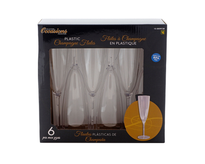 Boxed Plastic Champagne Flutes, 6 Pack - 175 ml