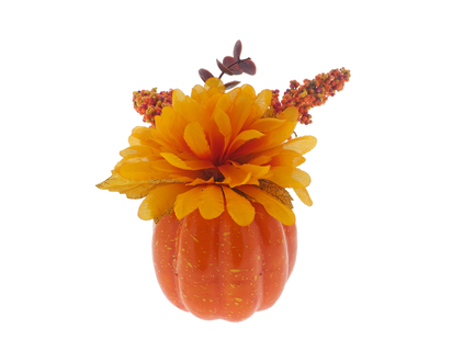 Halloween Pumpkin w/Decorative Flowers - 4"