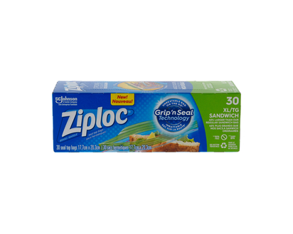 ZIPLOC XL Sandwich Bags, 30 Pack - 17.7 x 20.3cm