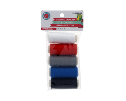 Sewing Thread (Assorted Colours), 5 Pack - 270M/spool