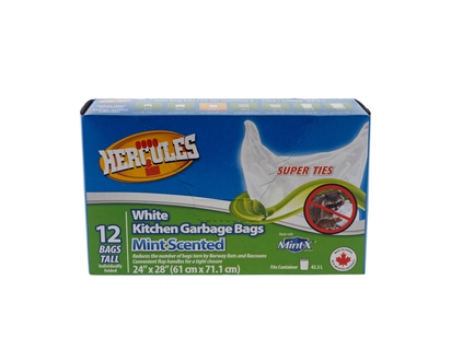 White Mint-Scented Garbage Bags 12 Pack - 24"x28"