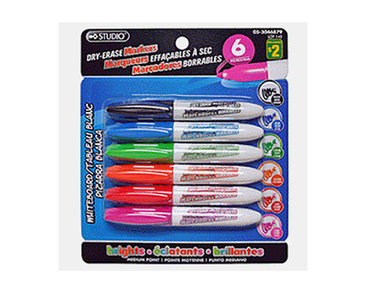 Dry-Erase Markers (Asst. Colours), 6Pack - 6 pk
