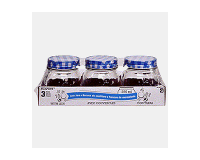 Mason Jars with Checkered Lid, 3 Pack - 250ml