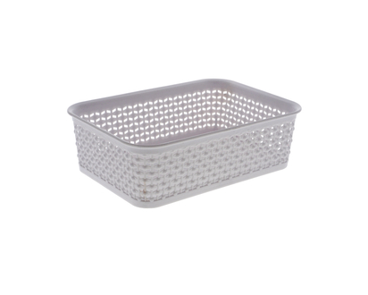 Small Plastic Woven Look Storage Basket - 19.5 X 14 X 6CM