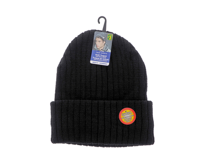 Men's Ribbed Knit hat w/Fleece Lining - 22.7 cm x 20 cm