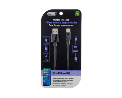 USB-Micro USB Cable (Assorted Colours) - 10'
