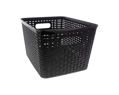 Deep Rect. Rattan Look Plastic Basket - 35.3X29X22CM