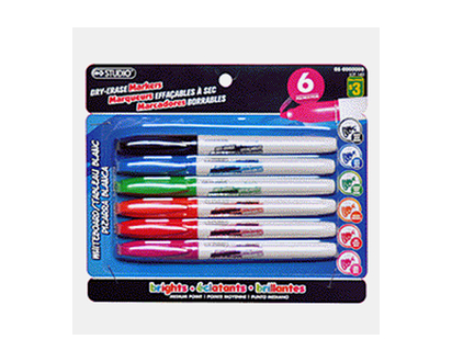 Dry-Erase Markers (Asst. colours), 6Pack - 6 pk