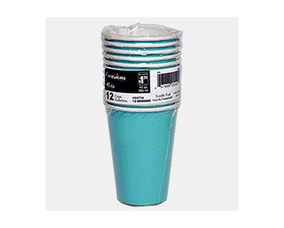Paper cups - Terrific Teal, 12 Pack - 12 oz