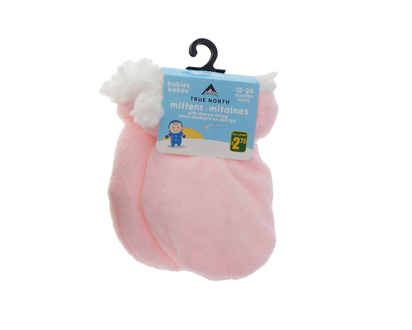 Baby velour plush mitts w/sherpa lining - 0-24 months