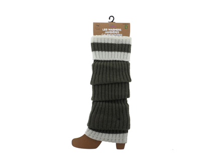 Ladies knitted leg warmer w/striped cuff - One Size