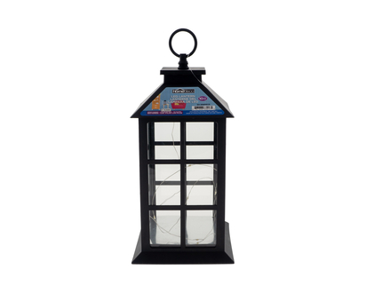 Black LED Lantern With Glass Windows - 27.3cmx14cmx14cm