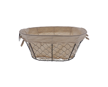Wired Oval Basket With Burlap Interior