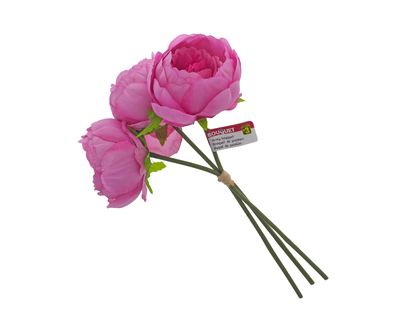 Bouquet of 3 Peonies Wrapped In Raffia - 12"