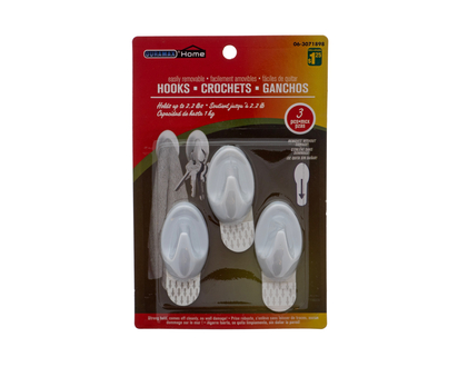 Small Plastic Removable Hooks, 3 Pack - 3pk