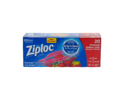 ZIPLOC Medium Storage Bags, 20 Pack - 17.7x18.8cm