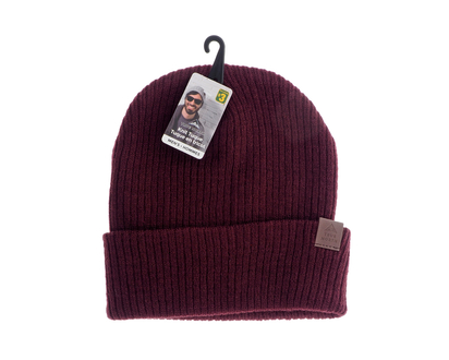 Men's Knitted Hat With PU Badge On Cuff - ADULT