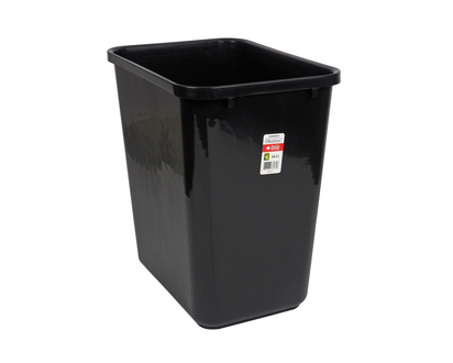 Tall black plastic waste basket - 26.5L, 15"x10.5"x15"