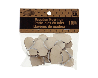 Wooden Keyrings, 10pc - 10pk