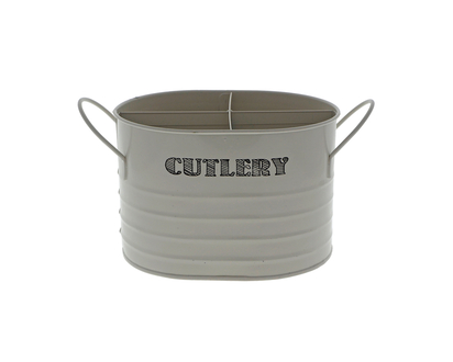 Painted Tin Cutlery Holder With Eng Text - 12.6X16.7X11CM