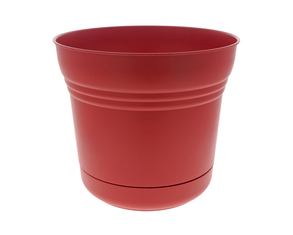 Red Plastic Round Planter With Saucer - 12-1/4"