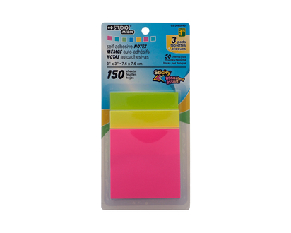 Sheet Sticky Notepads, 3pc - 3 X 3", 3pk