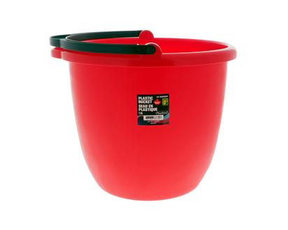 Large Red Plastic Bucket w/Black Handle - 13L