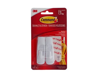 White Med. Utility Hooks, 2 Pack - 2pk