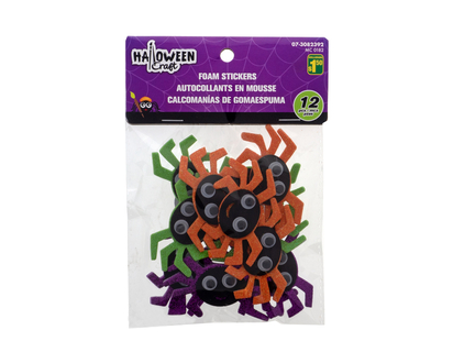 Halloween-Adhesive Foam Spiders, 12pc