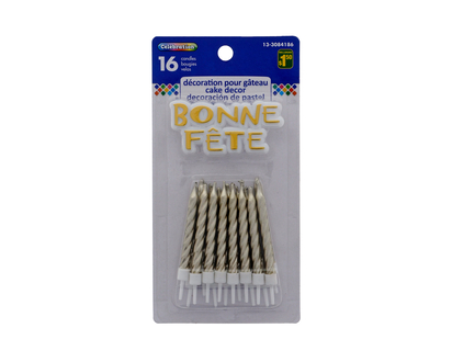 Bougies anniversaire avec plaque, 16pc - Pqt 16