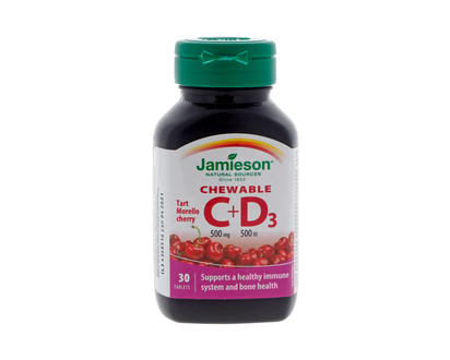 JAMIESON Chewable Vit C 500mg & Vit D3 - 30ct,500mg