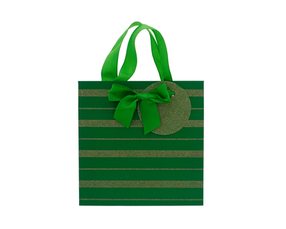 Sac cadeau carré a/bandes scintillantes - 17.8cmx17.7cmx10.2cm