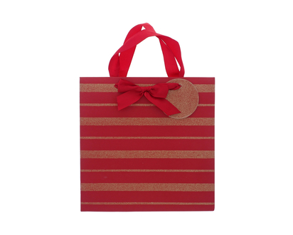 Sac cadeau carré a/bandes scintillantes - 25.2cmx25.4cmx12.8cm