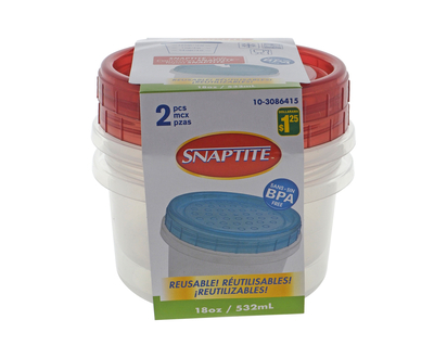 18 Oz Round Plasitc Container, 2 Pack - 18OZ / 532ML