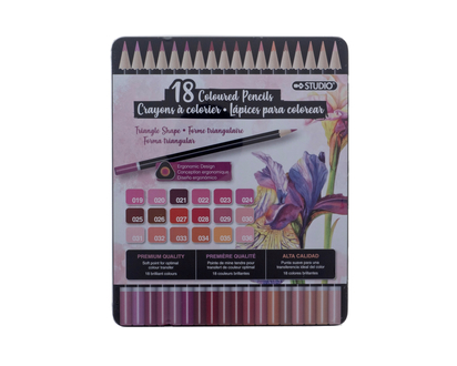 Crayon colorier d/étui étain rose, 18pc - 18 un