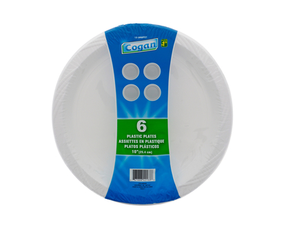 Assiettes blanches en plastique, 6pc - 10po