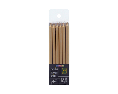 Metallic Long Thin Birthday Candles 12un - 12ct
