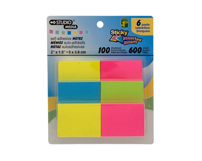 Mini Sticky Notes, 6 Pack X 100 notes - 1-1/2"X2